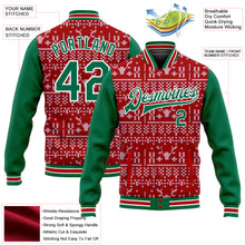 Load image into Gallery viewer, Custom Red Kelly Green-White Christmas 3D Bomber Full-Snap Varsity Letterman Jacket