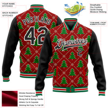 Load image into Gallery viewer, Custom Red Black-Kelly Green Christmas 3D Bomber Full-Snap Varsity Letterman Jacket