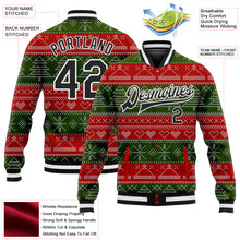 Load image into Gallery viewer, Custom Red Black-Green Christmas 3D Bomber Full-Snap Varsity Letterman Jacket