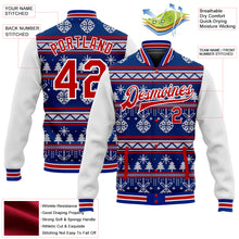 Load image into Gallery viewer, Custom Royal Red-White Christmas 3D Bomber Full-Snap Varsity Letterman Jacket