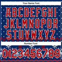 Load image into Gallery viewer, Custom Royal Red-White Christmas 3D Bomber Full-Snap Varsity Letterman Jacket