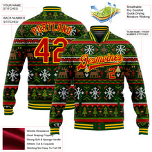 Load image into Gallery viewer, Custom Green Red-Gold Christmas 3D Bomber Full-Snap Varsity Letterman Jacket