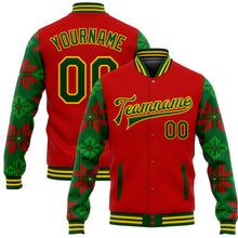 Load image into Gallery viewer, Custom Red Green-Gold Christmas 3D Bomber Full-Snap Varsity Letterman Jacket