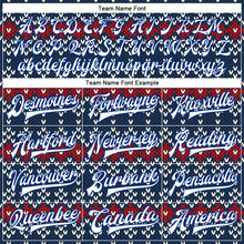 Load image into Gallery viewer, Custom Navy White-Royal Christmas 3D Bomber Full-Snap Varsity Letterman Jacket