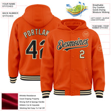 Load image into Gallery viewer, Custom Orange Black-Cream Bomber Full-Snap Varsity Letterman Hoodie Jacket