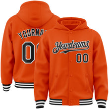 Load image into Gallery viewer, Custom Orange Black-White Bomber Full-Snap Varsity Letterman Hoodie Jacket