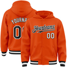 Load image into Gallery viewer, Custom Orange Black-White Bomber Full-Snap Varsity Letterman Hoodie Jacket