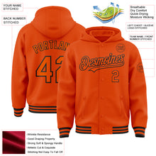 Load image into Gallery viewer, Custom Orange Black Bomber Full-Snap Varsity Letterman Hoodie Jacket