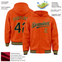 Load image into Gallery viewer, Custom Orange Black-Old Gold Bomber Full-Snap Varsity Letterman Hoodie Jacket