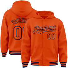 Load image into Gallery viewer, Custom Orange Navy Bomber Full-Snap Varsity Letterman Hoodie Jacket