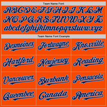 Load image into Gallery viewer, Custom Orange Navy-Light Blue Bomber Full-Snap Varsity Letterman Hoodie Jacket