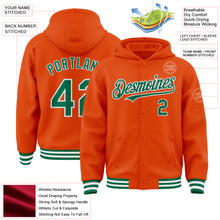 Load image into Gallery viewer, Custom Orange Kelly Green-White Bomber Full-Snap Varsity Letterman Hoodie Jacket