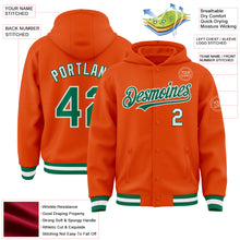 Load image into Gallery viewer, Custom Orange Kelly Green-White Bomber Full-Snap Varsity Letterman Hoodie Jacket