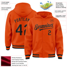 Load image into Gallery viewer, Custom Orange Black Bomber Full-Snap Varsity Letterman Hoodie Jacket
