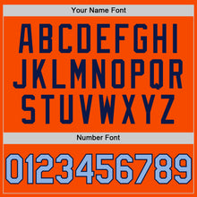 Load image into Gallery viewer, Custom Orange Light Blue-Navy Bomber Full-Snap Varsity Letterman Two Tone Hoodie Jacket