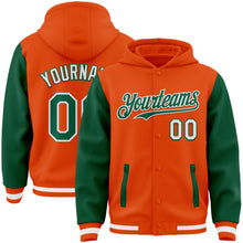 Load image into Gallery viewer, Custom Orange Kelly Green-White Bomber Full-Snap Varsity Letterman Two Tone Hoodie Jacket