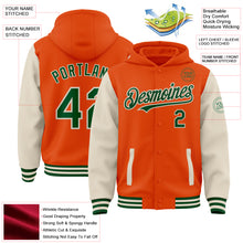 Load image into Gallery viewer, Custom Orange Green-Cream Bomber Full-Snap Varsity Letterman Two Tone Hoodie Jacket