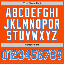 Load image into Gallery viewer, Custom Orange Powder Blue-White Bomber Full-Snap Varsity Letterman Two Tone Hoodie Jacket