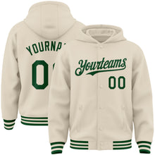 Load image into Gallery viewer, Custom Cream Green Bomber Full-Snap Varsity Letterman Hoodie Jacket