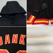 Load image into Gallery viewer, Custom Cream Neon Green-Black Bomber Full-Snap Varsity Letterman Hoodie Jacket