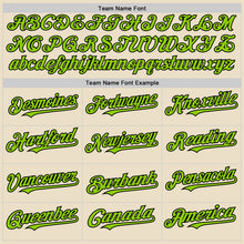 Load image into Gallery viewer, Custom Cream Neon Green-Black Bomber Full-Snap Varsity Letterman Hoodie Jacket