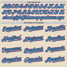 Load image into Gallery viewer, Custom Cream Pink Black-Sky Blue Bomber Full-Snap Varsity Letterman Hoodie Jacket