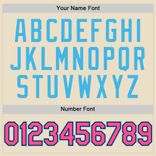 Load image into Gallery viewer, Custom Cream Pink Black-Sky Blue Bomber Full-Snap Varsity Letterman Hoodie Jacket