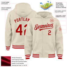 Load image into Gallery viewer, Custom Cream Red-White Bomber Full-Snap Varsity Letterman Hoodie Jacket