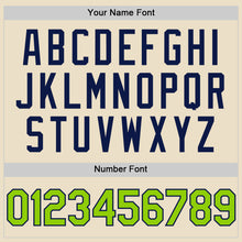 Load image into Gallery viewer, Custom Cream Neon Green-Navy Bomber Full-Snap Varsity Letterman Hoodie Jacket