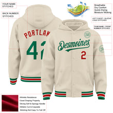 Load image into Gallery viewer, Custom Cream Kelly Green Red-White Bomber Full-Snap Varsity Letterman Hoodie Jacket