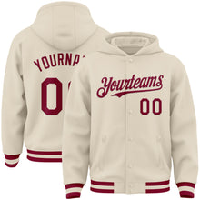 Load image into Gallery viewer, Custom Cream Maroon Bomber Full-Snap Varsity Letterman Hoodie Jacket