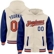 Load image into Gallery viewer, Custom Cream Orange Royal-White Bomber Full-Snap Varsity Letterman Two Tone Hoodie Jacket