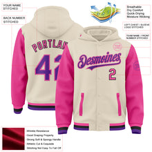 Load image into Gallery viewer, Custom Cream Purple Pink-Black Bomber Full-Snap Varsity Letterman Two Tone Hoodie Jacket