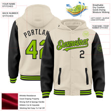 Load image into Gallery viewer, Custom Cream Neon Green-Black Bomber Full-Snap Varsity Letterman Two Tone Hoodie Jacket