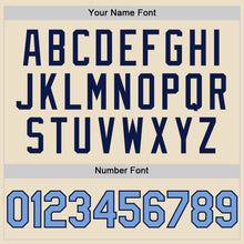 Load image into Gallery viewer, Custom Cream Light Blue-Navy Bomber Full-Snap Varsity Letterman Two Tone Hoodie Jacket