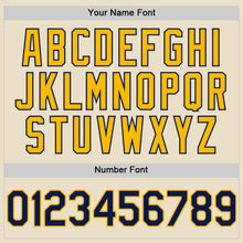 Load image into Gallery viewer, Custom Cream Navy-Gold Bomber Full-Snap Varsity Letterman Two Tone Hoodie Jacket