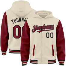 Load image into Gallery viewer, Custom Cream Crimson Black-City Cream Bomber Full-Snap Varsity Letterman Two Tone Hoodie Jacket
