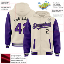 Load image into Gallery viewer, Custom Cream Purple Black-White Bomber Full-Snap Varsity Letterman Two Tone Hoodie Jacket