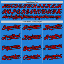 Load image into Gallery viewer, Custom Powder Blue Red-Black Bomber Full-Snap Varsity Letterman Hoodie Jacket