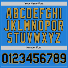 Load image into Gallery viewer, Custom Powder Blue Black-Old Gold Bomber Full-Snap Varsity Letterman Hoodie Jacket