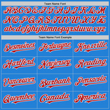 Load image into Gallery viewer, Custom Powder Blue Red-White Bomber Full-Snap Varsity Letterman Hoodie Jacket