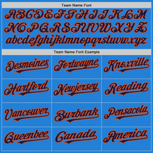 Load image into Gallery viewer, Custom Powder Blue Navy-Orange Bomber Full-Snap Varsity Letterman Hoodie Jacket
