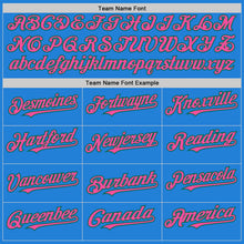 Load image into Gallery viewer, Custom Powder Blue Pink-Kelly Green Bomber Full-Snap Varsity Letterman Hoodie Jacket