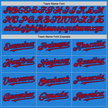 Load image into Gallery viewer, Custom Powder Blue Red-Royal Bomber Full-Snap Varsity Letterman Hoodie Jacket