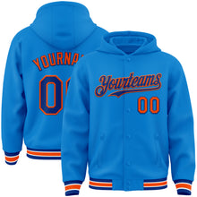 Load image into Gallery viewer, Custom Powder Blue Royal-Orange Bomber Full-Snap Varsity Letterman Hoodie Jacket