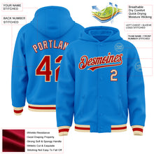 Load image into Gallery viewer, Custom Powder Blue Red-Cream Bomber Full-Snap Varsity Letterman Hoodie Jacket