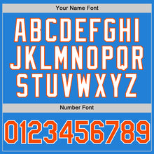 Load image into Gallery viewer, Custom Powder Blue Orange-White Bomber Full-Snap Varsity Letterman Hoodie Jacket