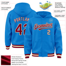 Load image into Gallery viewer, Custom Powder Blue Maroon-Cream Bomber Full-Snap Varsity Letterman Hoodie Jacket