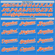 Load image into Gallery viewer, Custom Powder Blue Orange-White Bomber Full-Snap Varsity Letterman Two Tone Hoodie Jacket