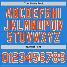 Load image into Gallery viewer, Custom Powder Blue Orange-White Bomber Full-Snap Varsity Letterman Two Tone Hoodie Jacket